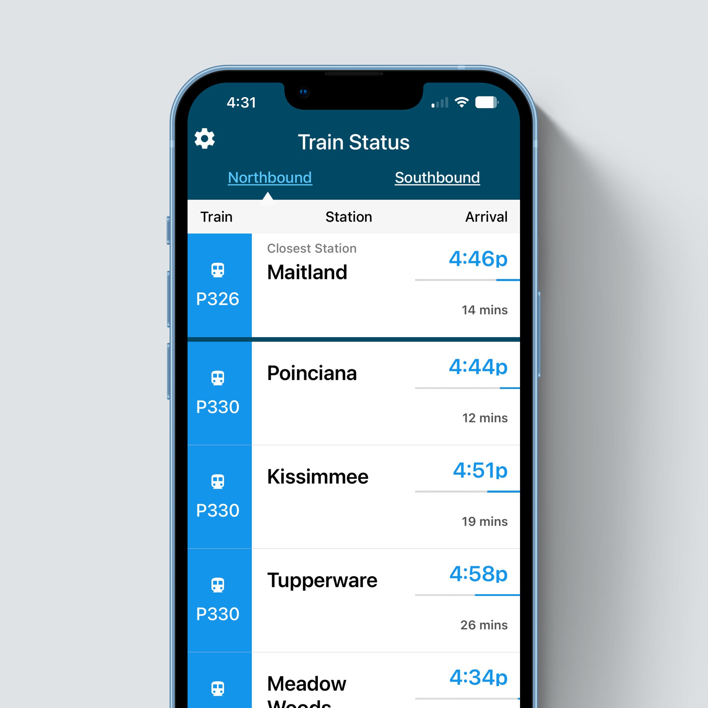 SunRail App - Train Status Screen