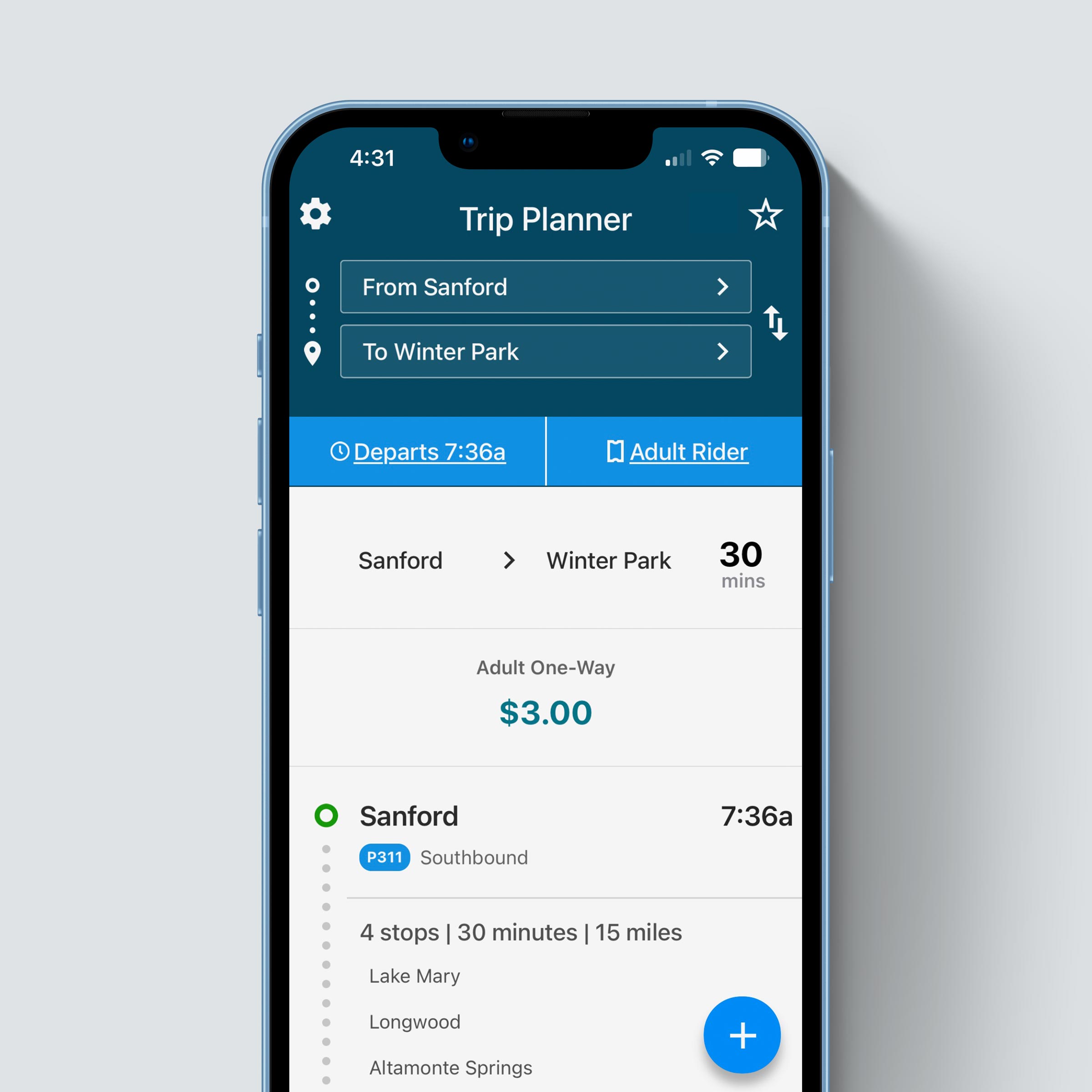 SunRail App - Trip Planner Screen