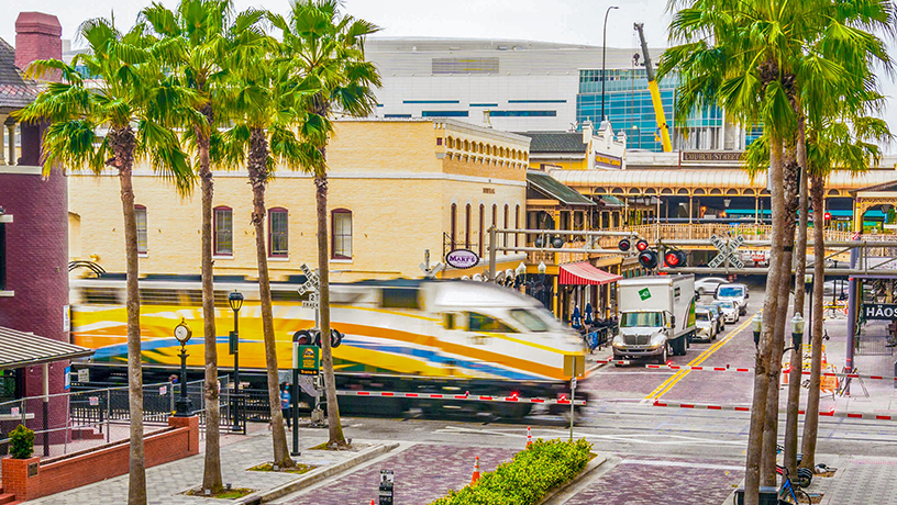 Landing Page image - Aerial image of Church Street Station and SunRail Train