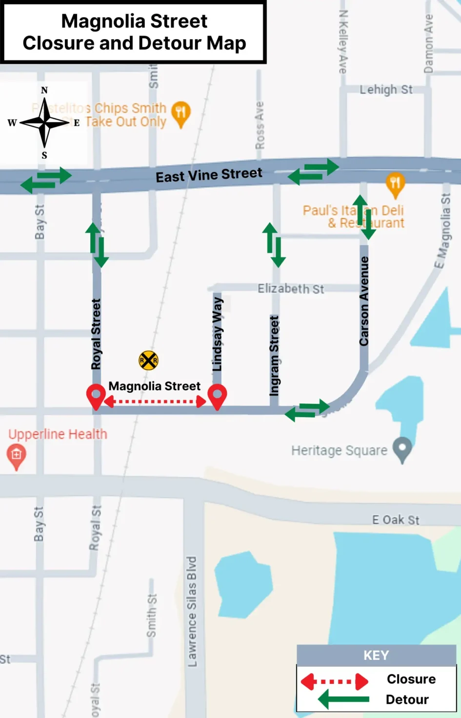 Magnolia Street Closure and Detour Map