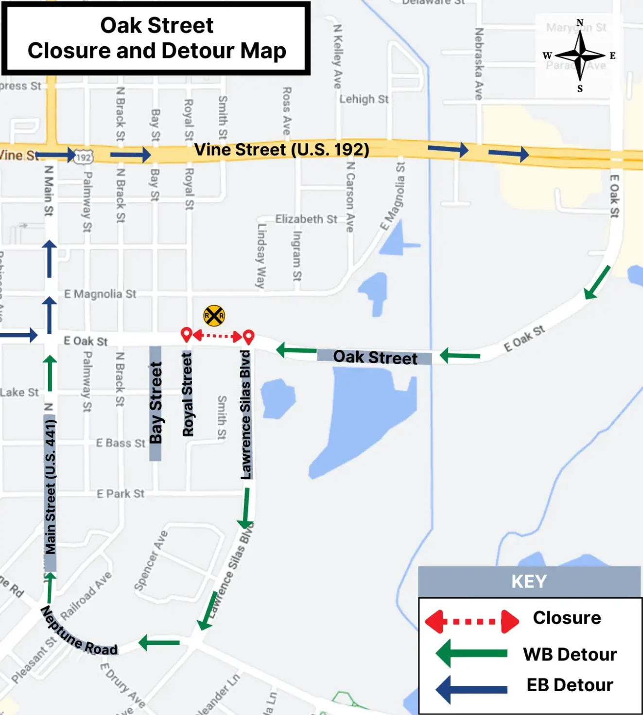 Oak Street Closure and Detour Map