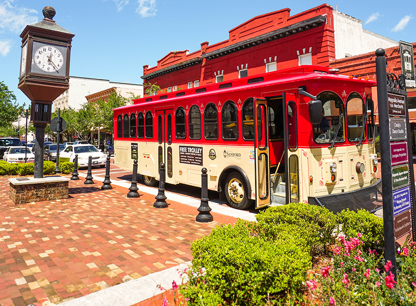 Sanford Trolley at Trolly stop in Downtown Sanford