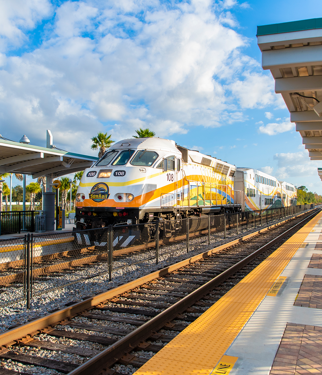 SunRail Train arriving at Meadow Woods Station