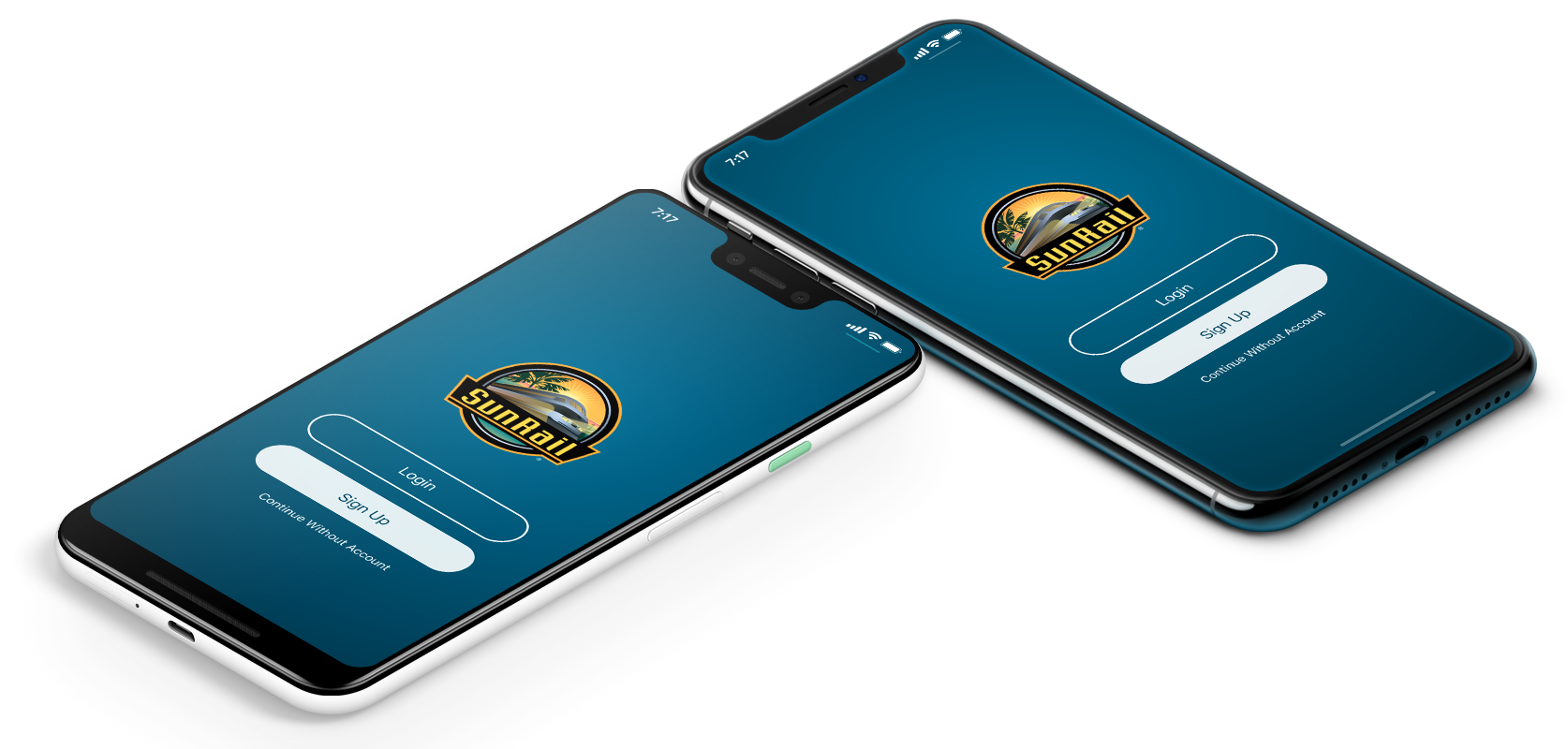 SunRail App Displayed on iPhone and Google Pixel.