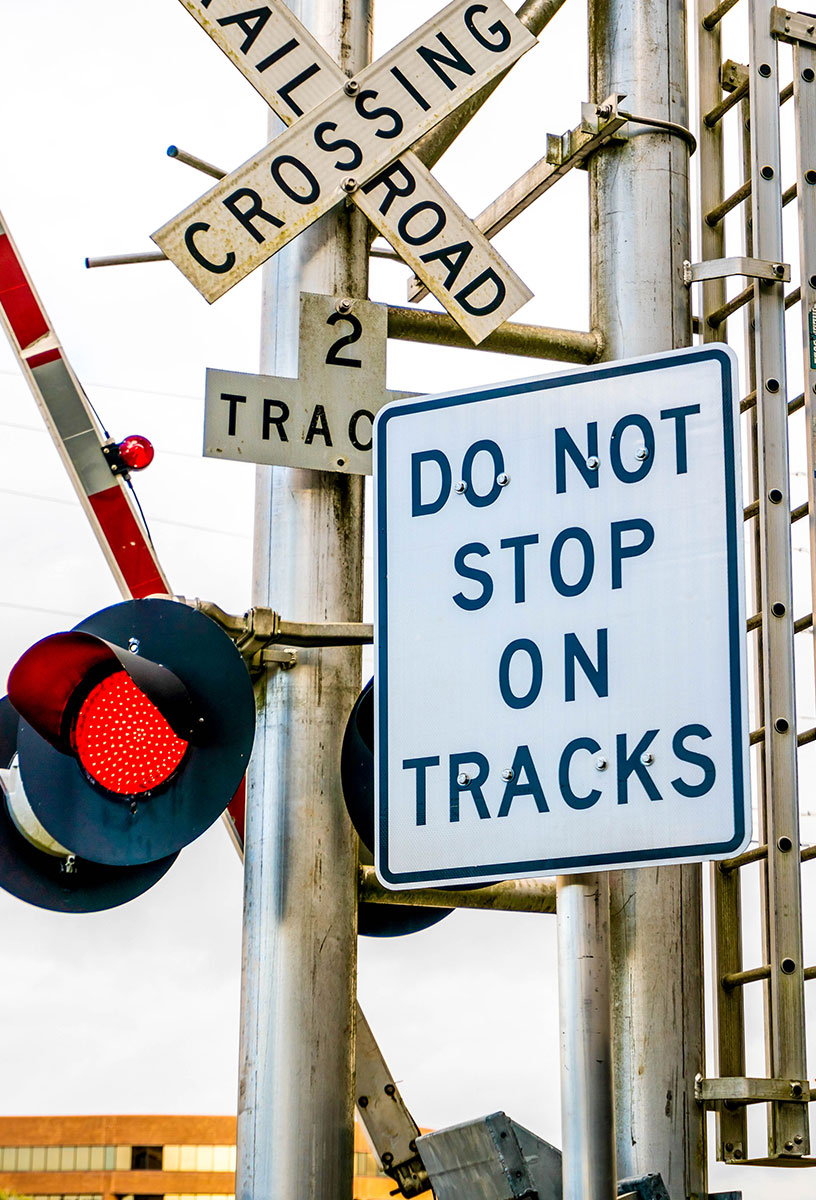 Rail Road Crossing sign and Do Not Stop on Tracks Sign.