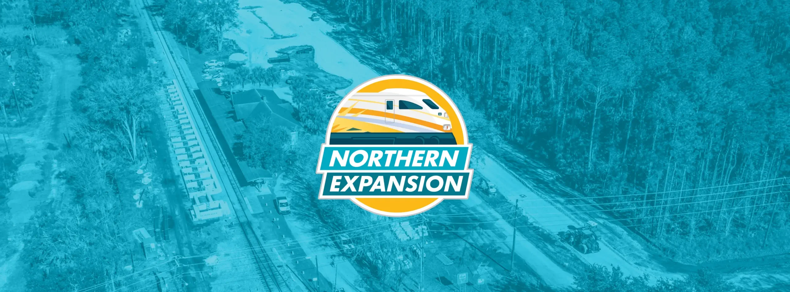Masthead image - Aerial image of DeLand Station construction with overlayed Northern Expansion logo.