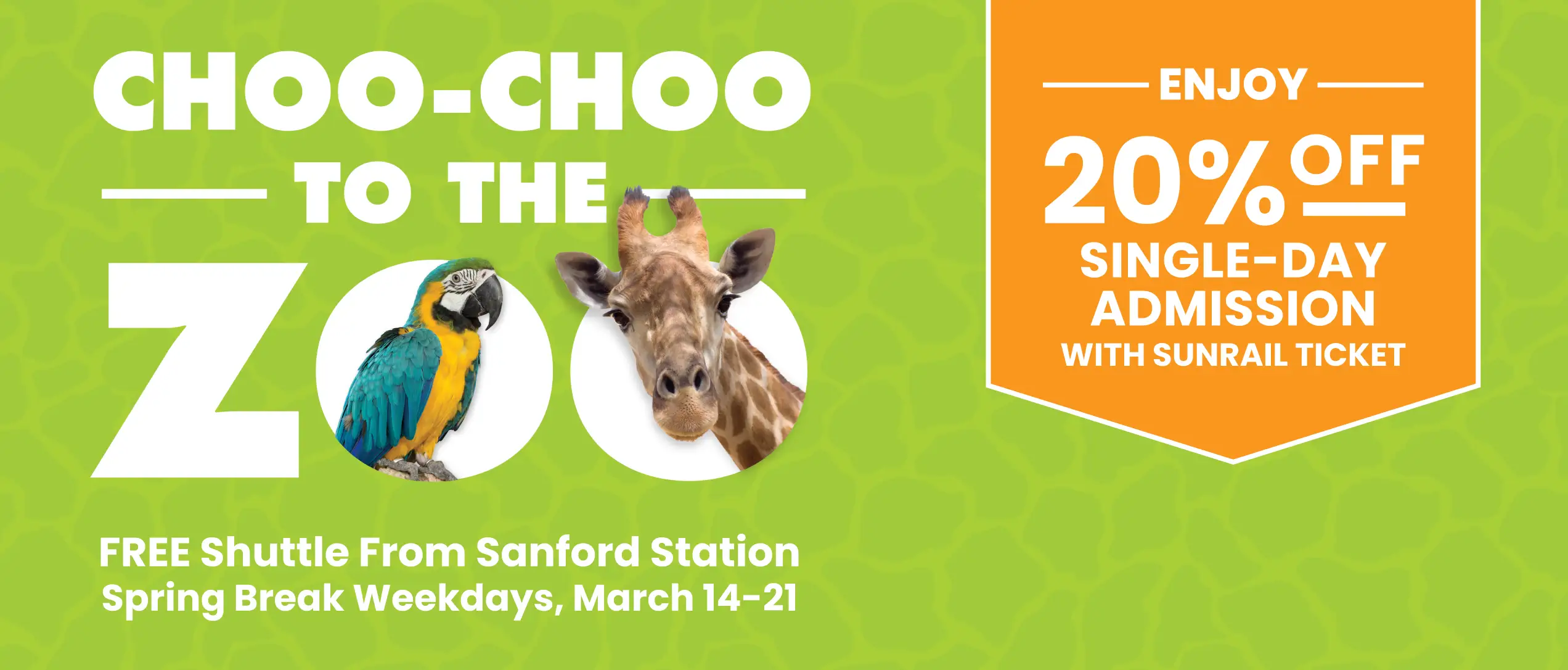 FREE Shuttle From Sanford Station Spring Break Weekdays, March 14-21 Enjoy 20% OFF Single-Day Admission With SunRail Ticket