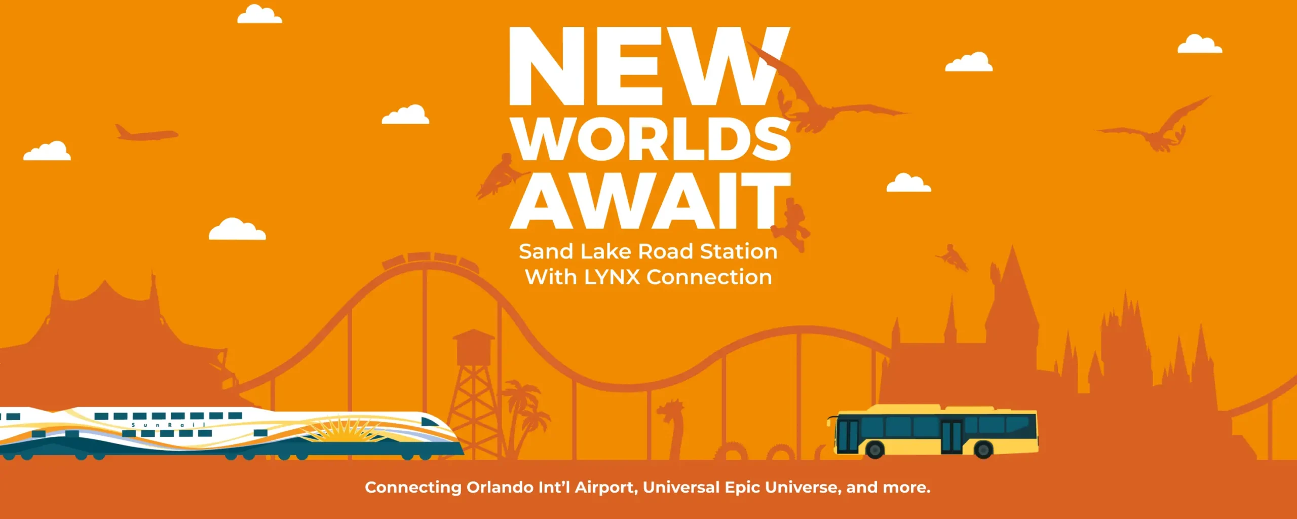 Nouvo mond ap tann ou! Estasyon Sand Lake ak koneksyon LYNX. Konekte Ayewopò Entènasyonal Orlando, Universal Epic Universe, ak plis ankò. New Worlds Await! Sand Lake Station With LYNX Connections. Connecting Orlando Int’l Airport, Universal Epic Universe, and more.