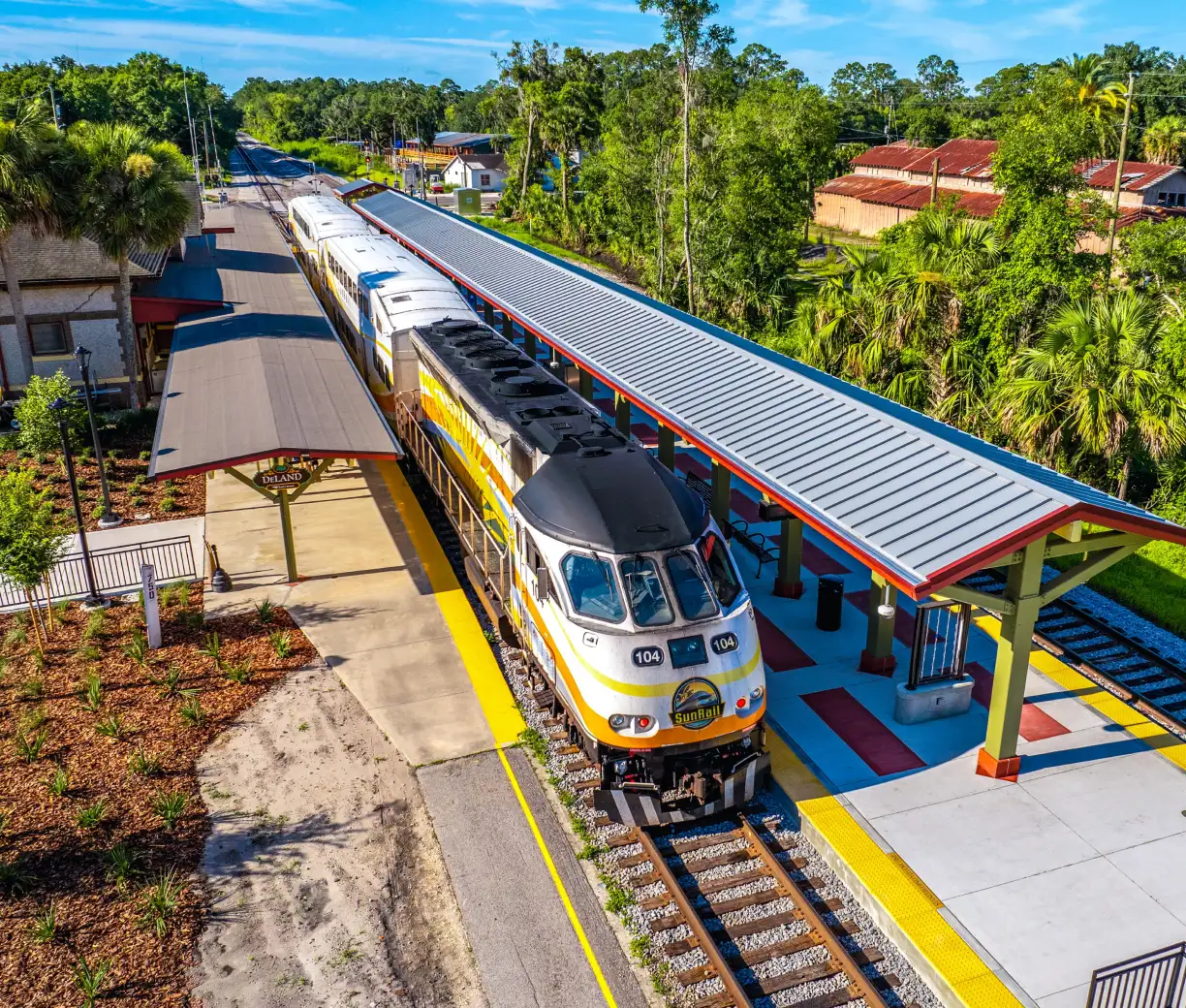 SunRail train at the platform for the DeLand/Amtrak Station.