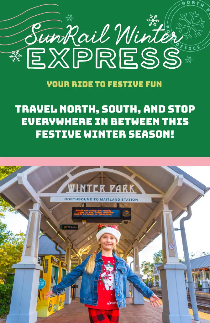SunRail Winter Express - Your Ride To Festive Fun. Travel North, South, And stop Everywhere In Between this festive Winter season!