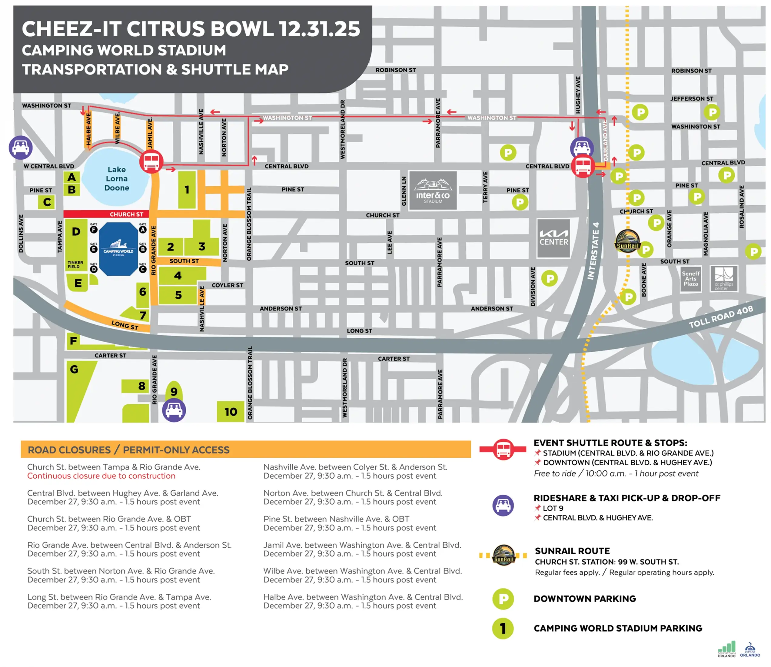 SunRail Church Street Station to Camping World Stadium map Cheez-It Citrus Bowl 12.31.25 Camping World Stadium Trasnportation & Shuttle Map