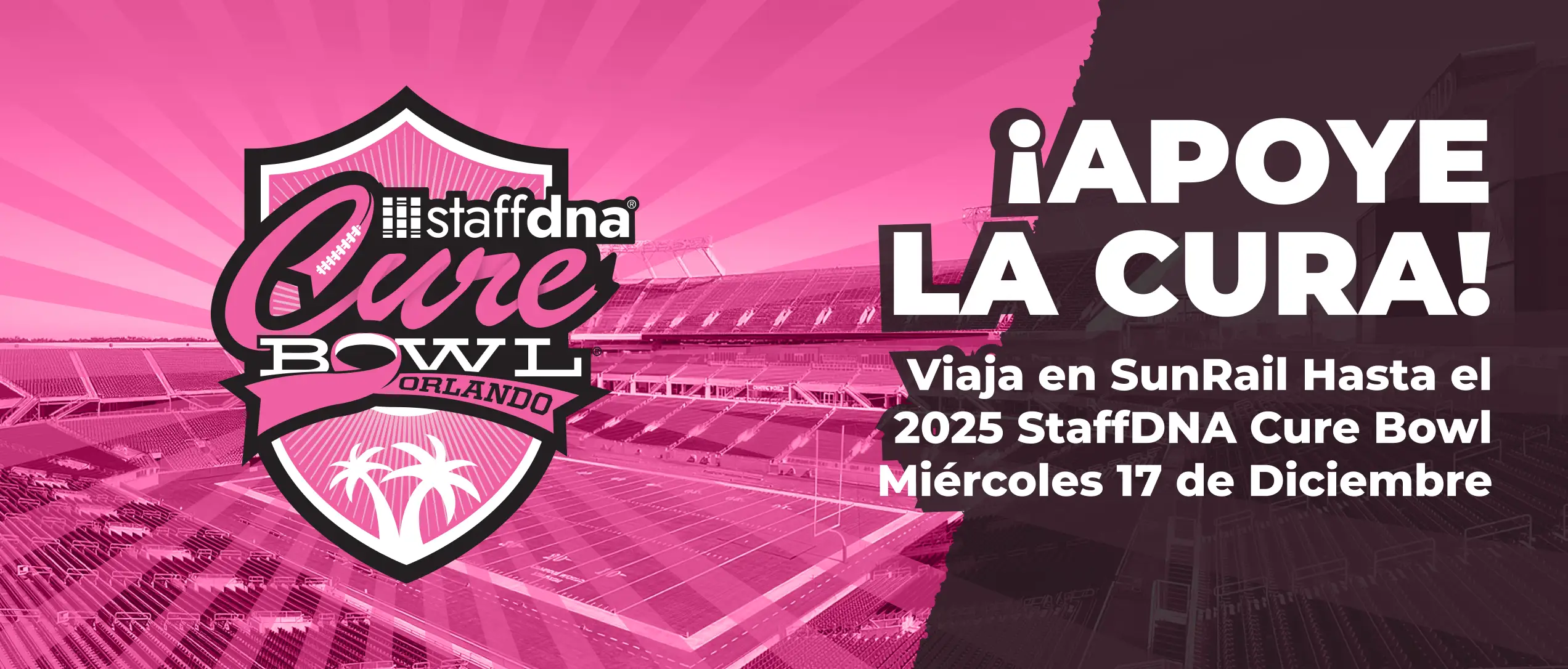 Support The Cure! Ride SunRail to the 2025 StaffDNA Cure Bowl, Wwednesday, December 17.