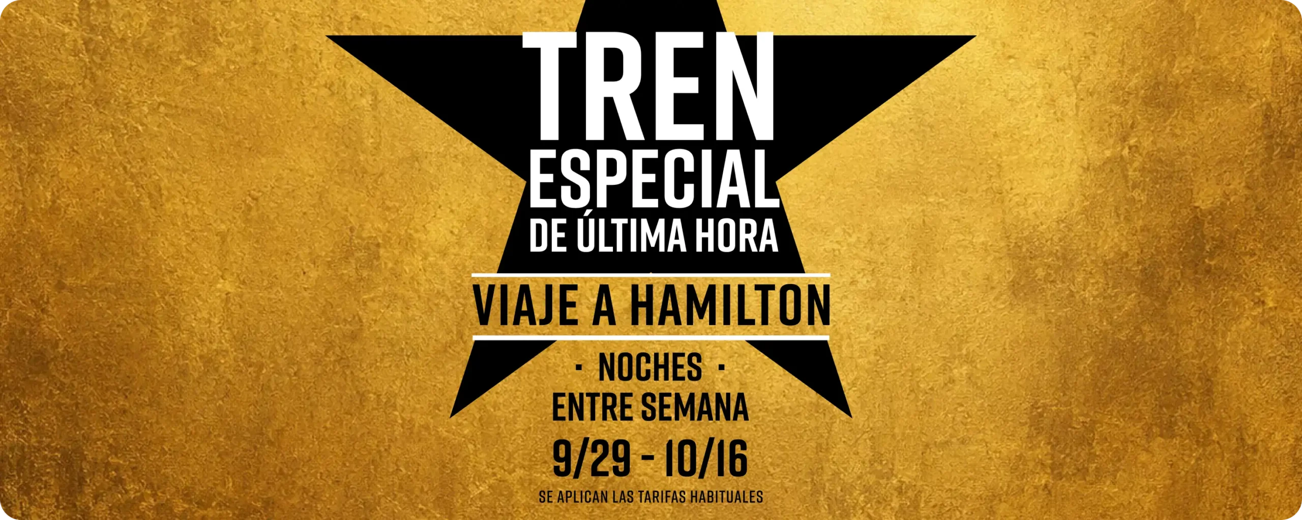 Special Late Train - Ride to Hamilton Weeknights 9/29 - 10/16. Regular fares apply.