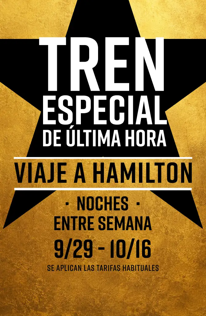 Special Late Train - Ride to Hamilton Weeknights 9/29 - 10/16. Regular fares apply.