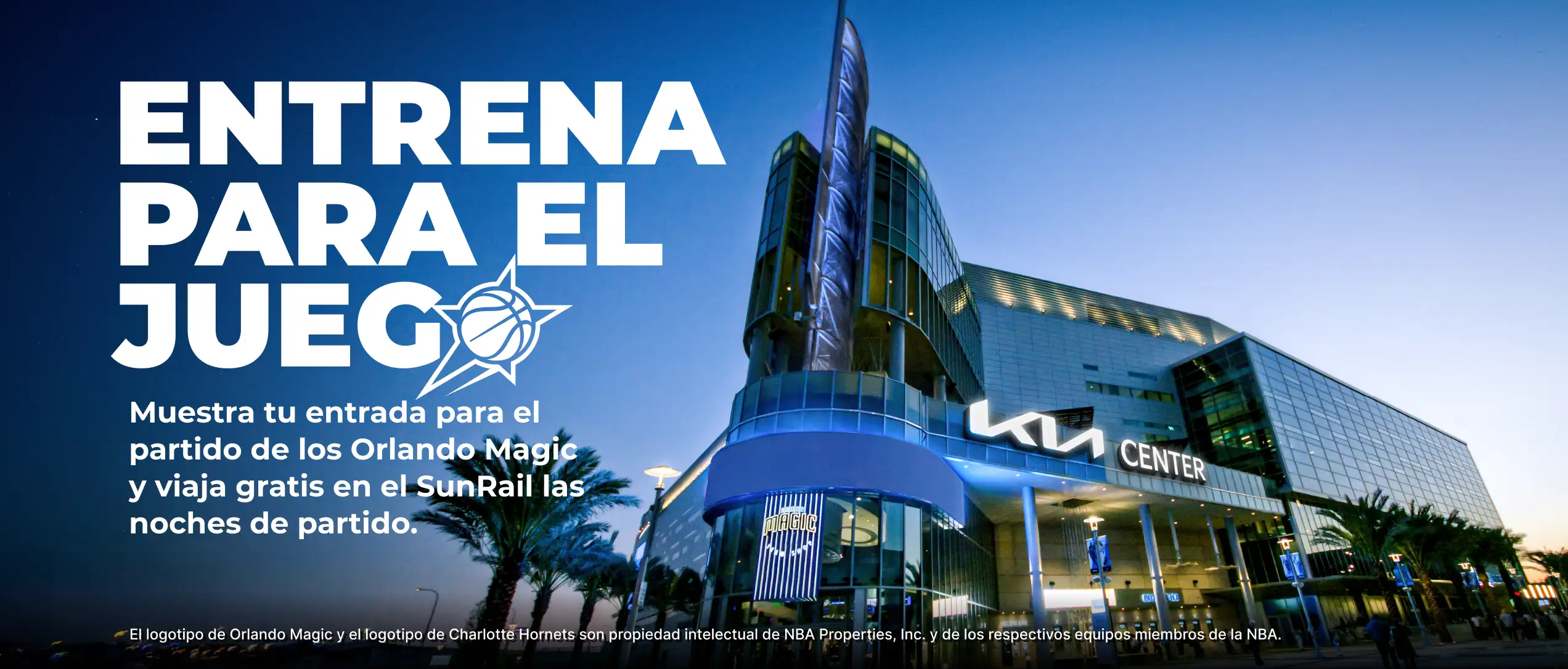 Train to the Game - Show your Orlando Magic Ticket for a FREE SunRail Ride on Game Nights.
