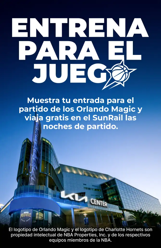 Train to the Game - Show your Orlando Magic Ticket for a FREE SunRail Ride on Game Nights.
